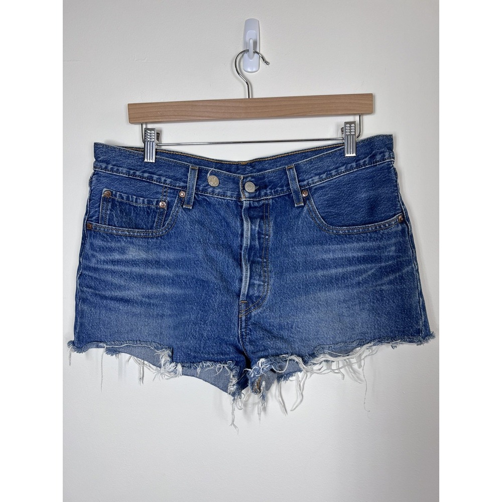 Levi's Premium 501 Cut Off Denim Shorts Distressed Button Fly Blue Jean 34